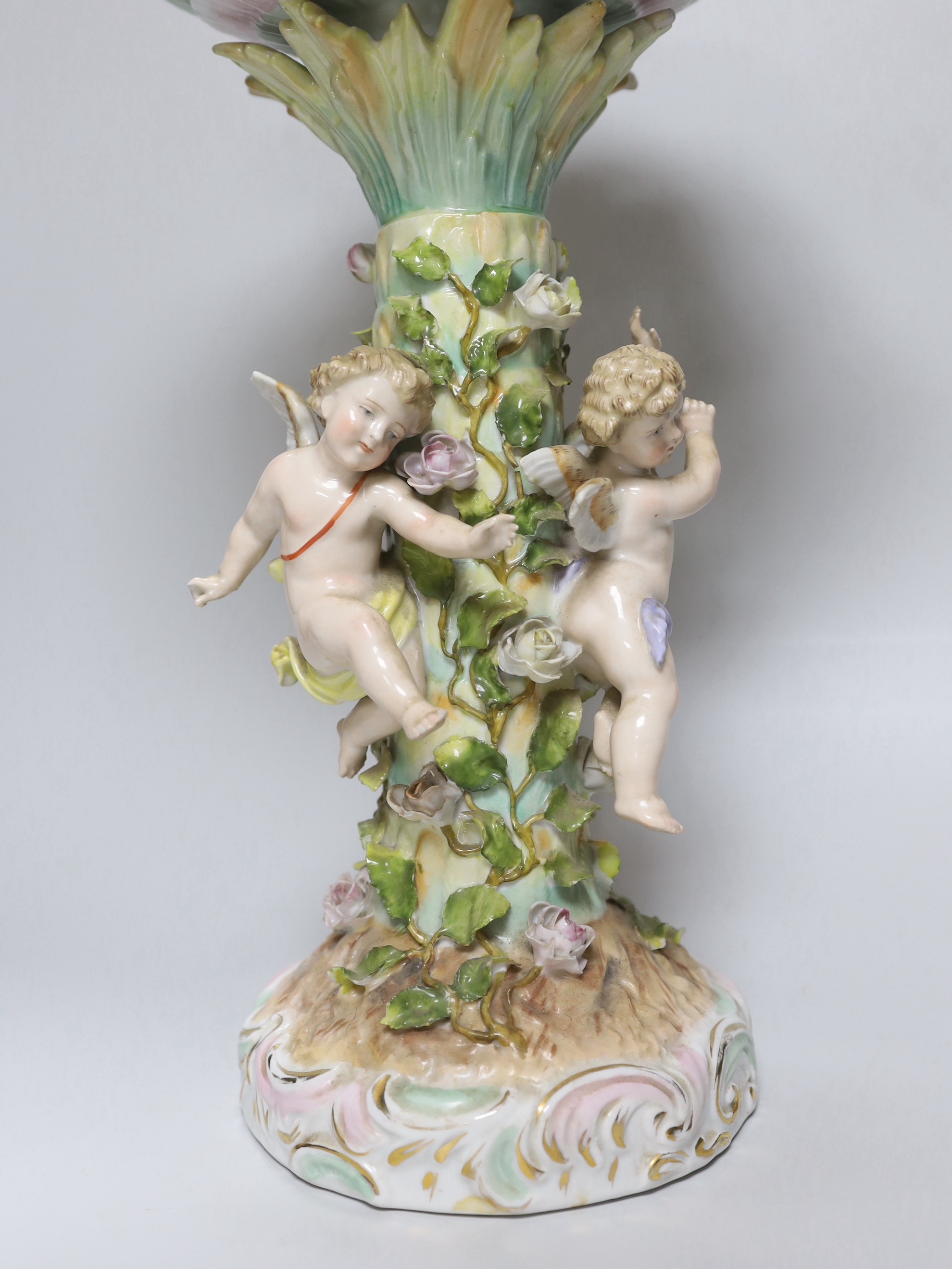 A Sitzendorf putti table centrepiece, 43cm high